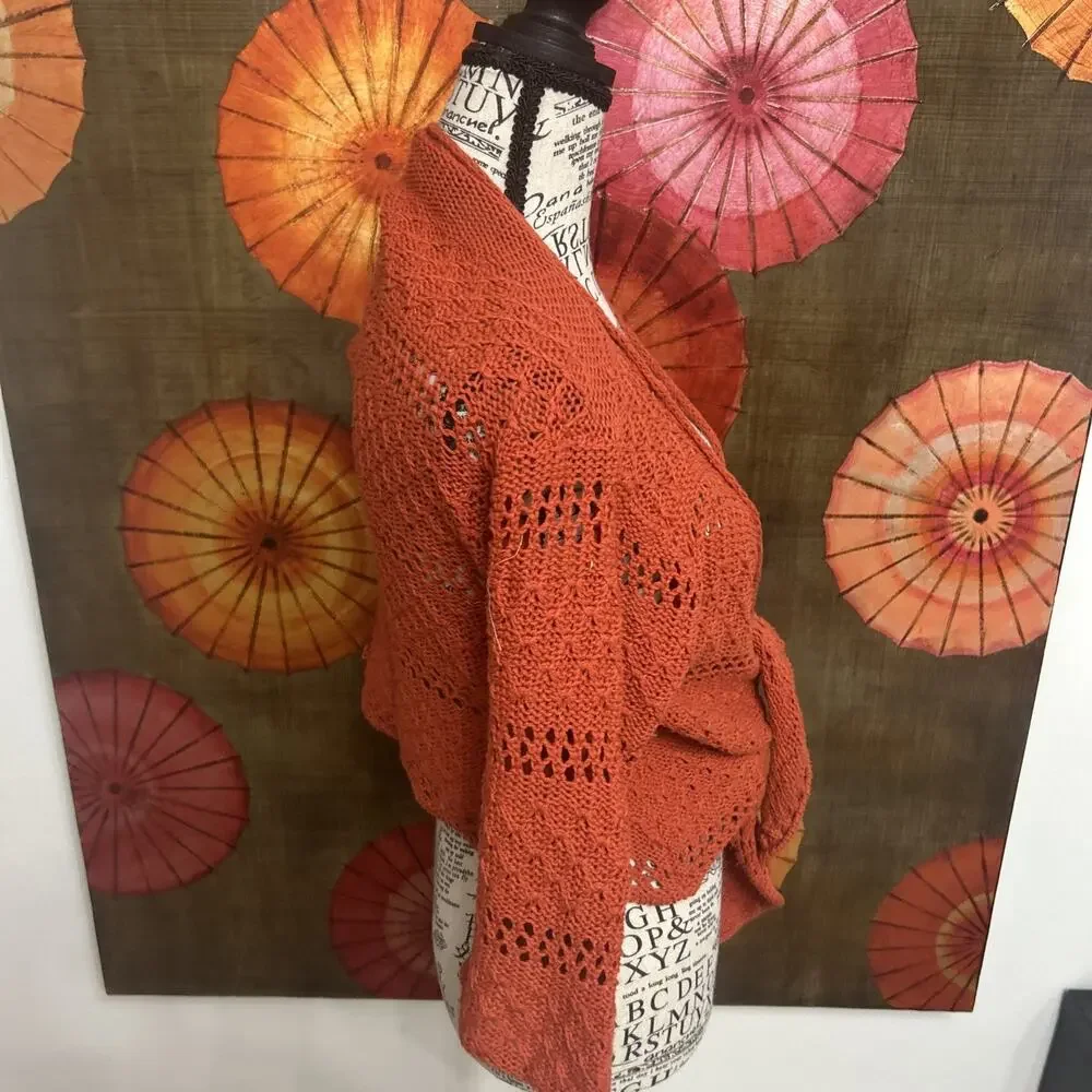WOODEN SHIPS Paola Buendia Rust Crochet Cardigan Cottagecore Festival Hippie M/L - Picture 2 of 7